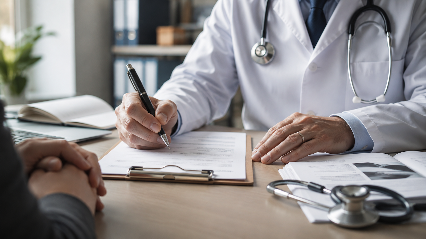 Consultant paediatrician reviewing medical records to give an early independent view on a claim