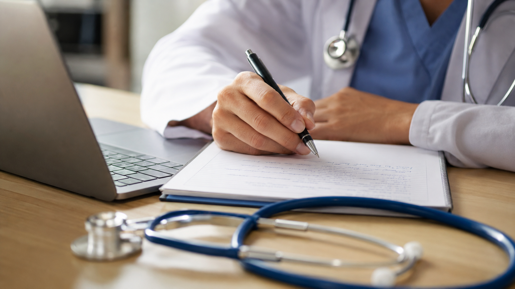 Clinician reviewing neurological imaging and records